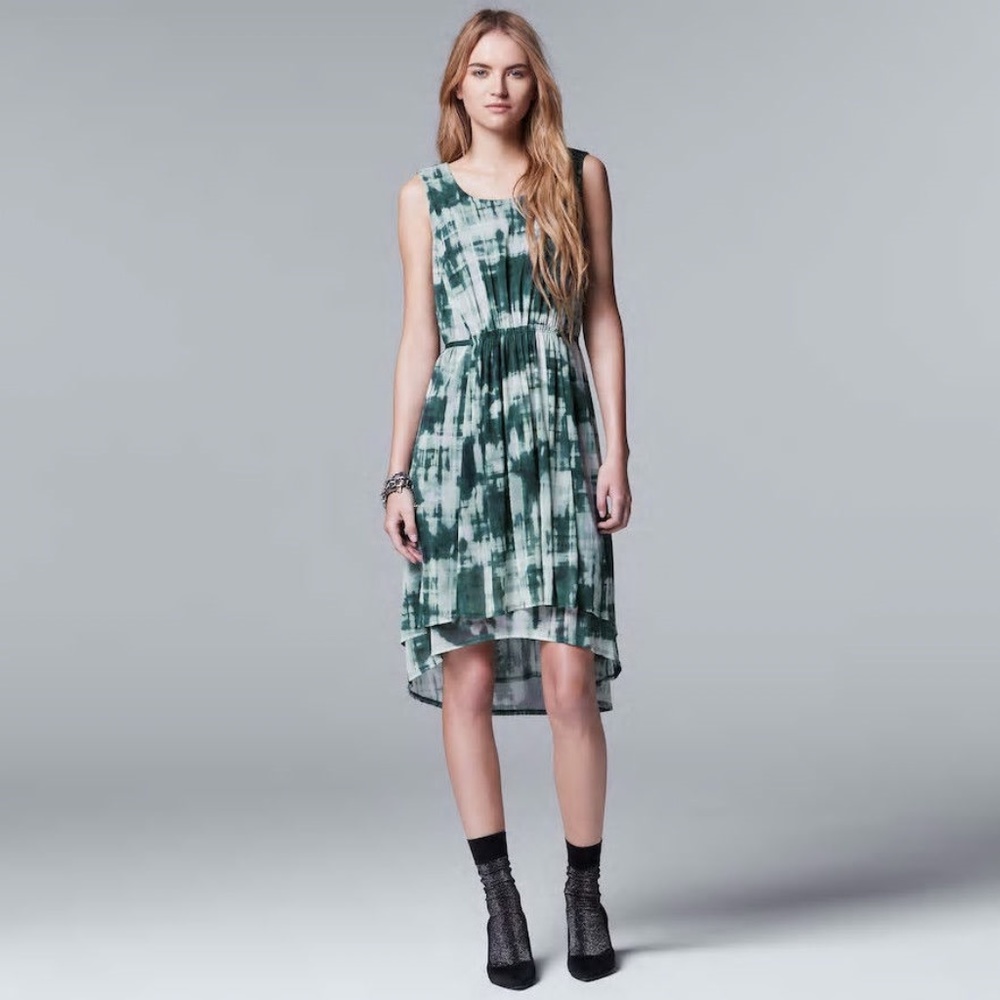 Simply Vera Wang Green Print Mesh High-Low Dress